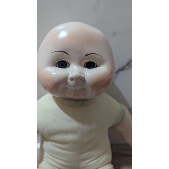 Vintage  Baby Doll Blue Eyes & Painted Features 16"Porcelain ceramic Cloth - Picture 2 of 12